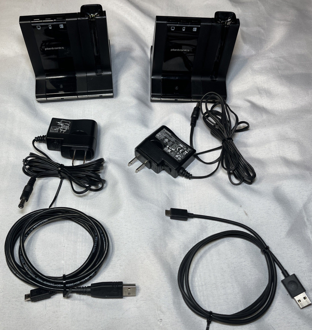 LOT OF 2 Plantronics WO2 Wireless Headset Charging Base Dock ONLY with Cables
